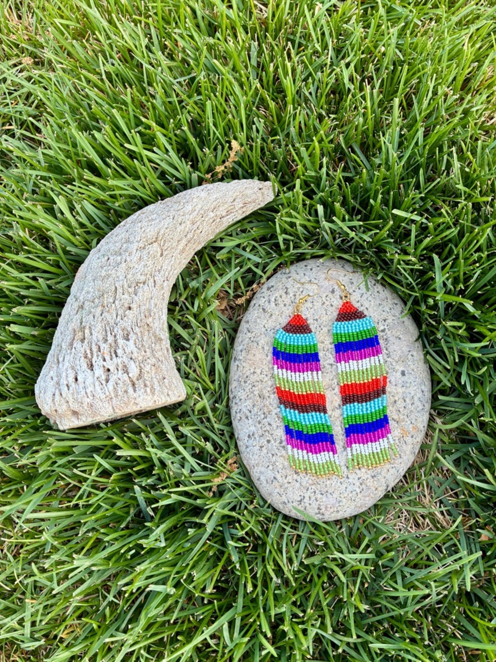 IYKYK Stripe Beaded Fringe Earrings 1, Artisan Handcrafted